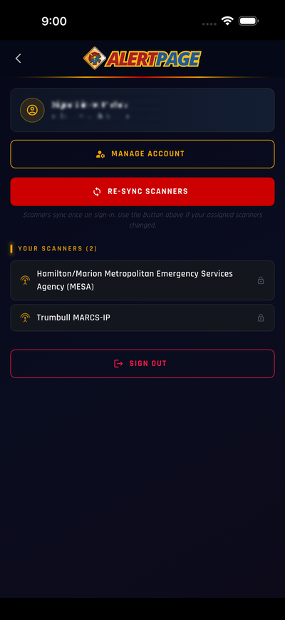 AlertPage account — scanners synced automatically