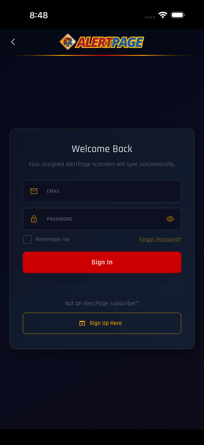 AlertPage sign-in — empty form